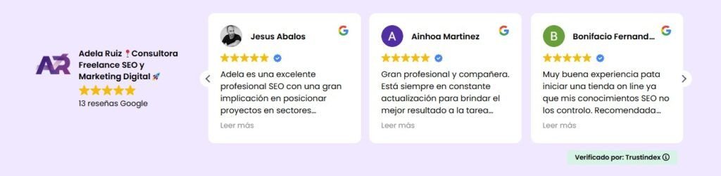 Reseñas de Google Maps: widget, EEAT y SEO Local todo en uno 5 Reseñas de mi propio Perfil de Empresas de Google - Adela Ruiz