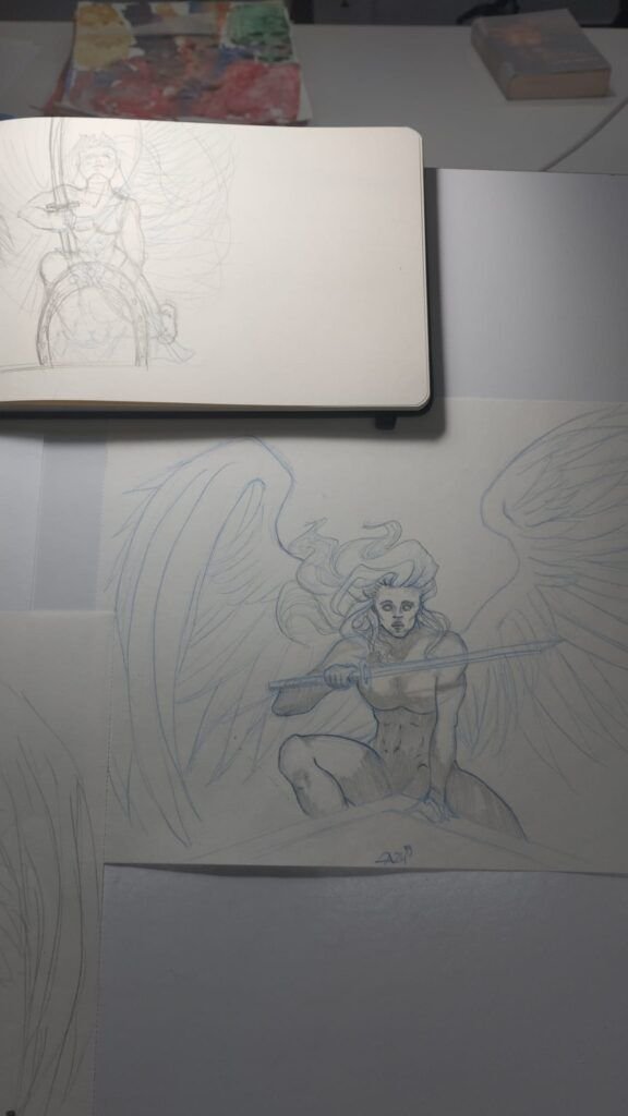 Sobre mi 3 dibujo ángel con alas, ilustración 2024 Adela Ruiz