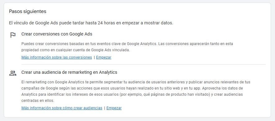 GBP ya habla con Google Analytics 4: qué significa esto para tu SEO local 2 El vínculo de Google Ads puede tardar hasta 24 horas en empezar a mostrar datos