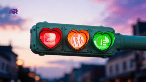 Semáforo de corazones rojo, naranja y verde para el test de rediseño web de pymes - Adela Ruiz