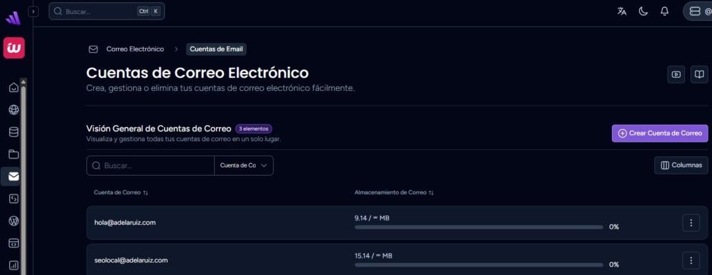 Guía para crear nombre de correo electrónico profesional 3 Guía para crear tu nombre de correo electrónico profesional con Webempresa- panel de control Crear Correo profesional - Adela Ruiz
